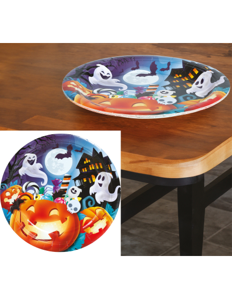 Lot de 6 assiettes citrouilles Halloween multicolores