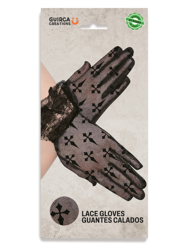 Paire de gants noirs en dentelle à croix