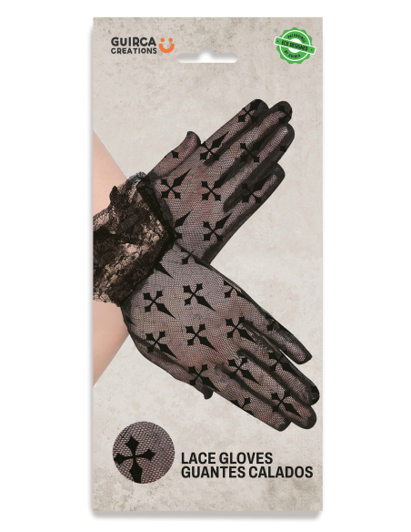 Paire de gants noirs en dentelle à croix