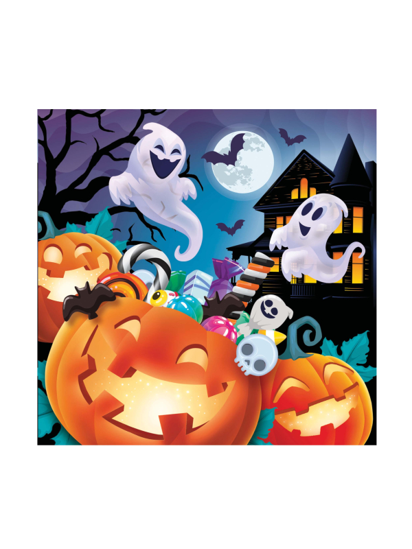 Verso du sachet de 20 serviettes Halloween citrouilles