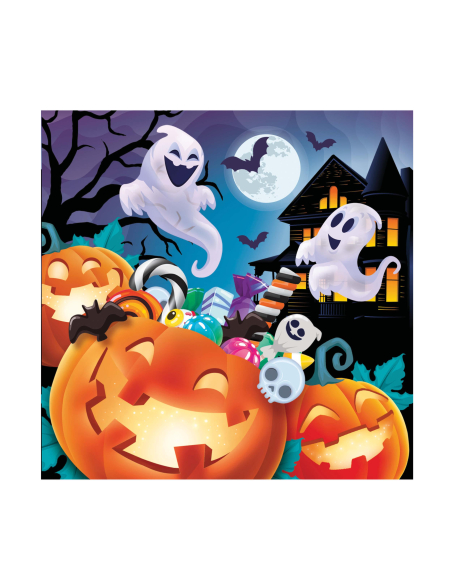 Verso du sachet de 20 serviettes Halloween citrouilles