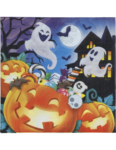 Motif Halloween avec citrouilles fantômes et bonbons