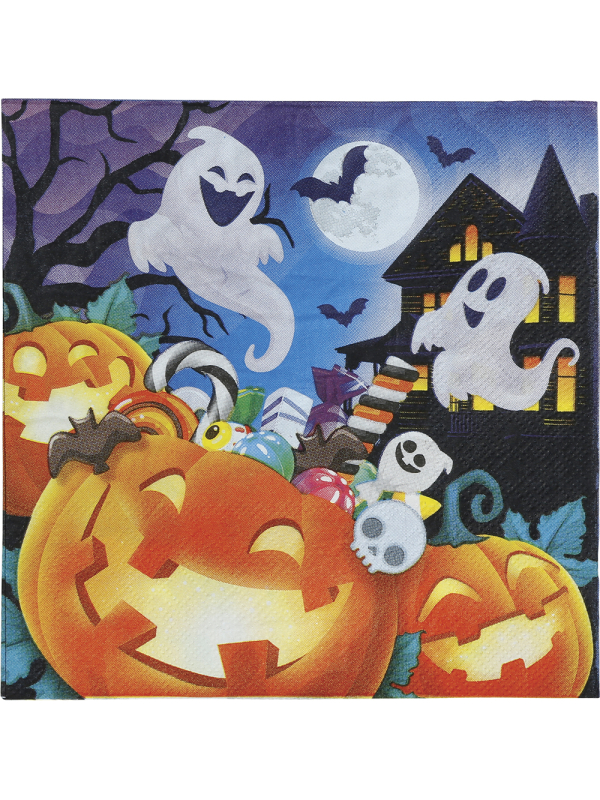 Motif Halloween avec citrouilles fantômes et bonbons