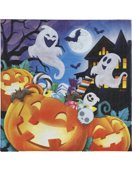 Motif Halloween avec citrouilles fantômes et bonbons