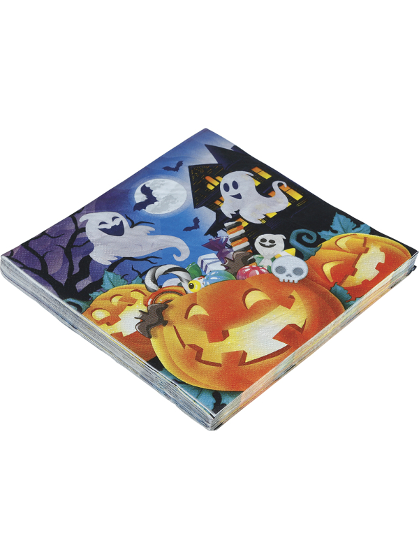 Détail des serviettes citrouilles pour table Halloween