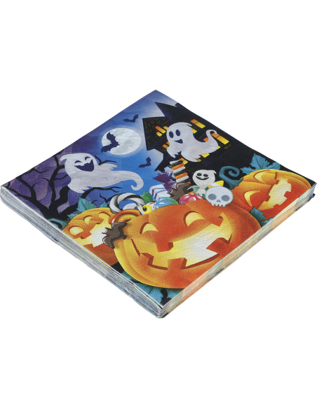 Détail des serviettes citrouilles pour table Halloween