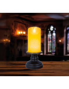 Bougie lumineuse Halloween orange et noire en emballage