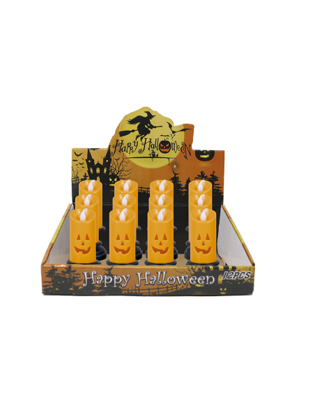 Bougie lumineuse Halloween orange sur socle noir