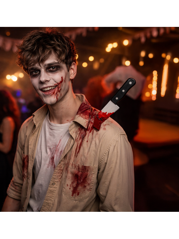 Faux couteau d’épaule Halloween avec manche noir et élastique