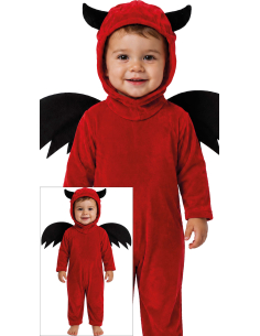 Déguisement petit diable rouge à capuche cornes et ailes noires