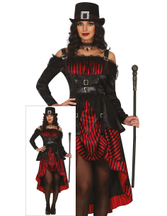 Déguisement femme gothique noir et rouge à robe asymétrique