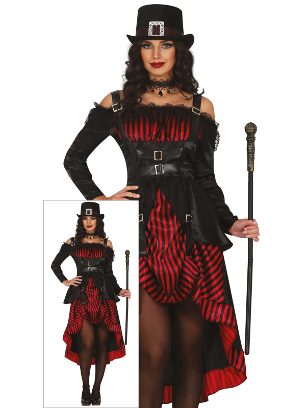 Déguisement femme gothique noir et rouge à robe asymétrique