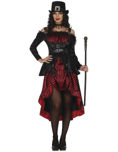 Déguisement femme gothique noir et rouge à robe asymétrique 2