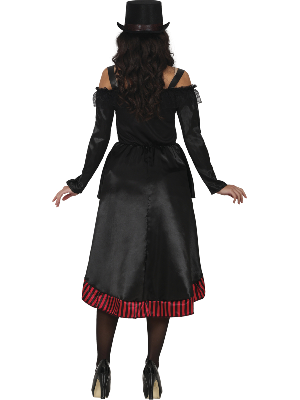 Vue arrière de la robe gothique femme noire et rouge
