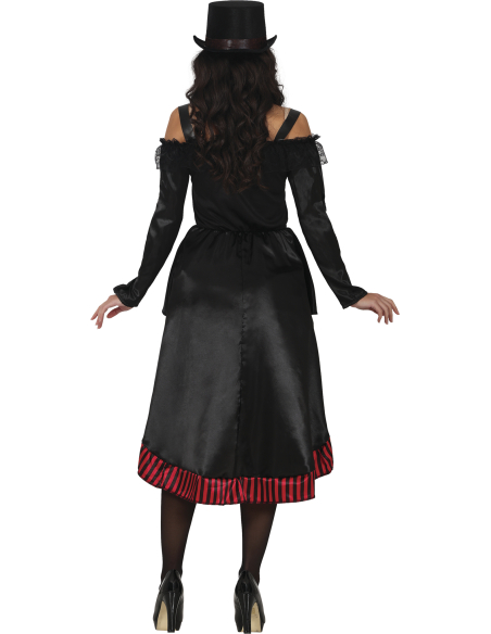 Vue arrière de la robe gothique femme noire et rouge