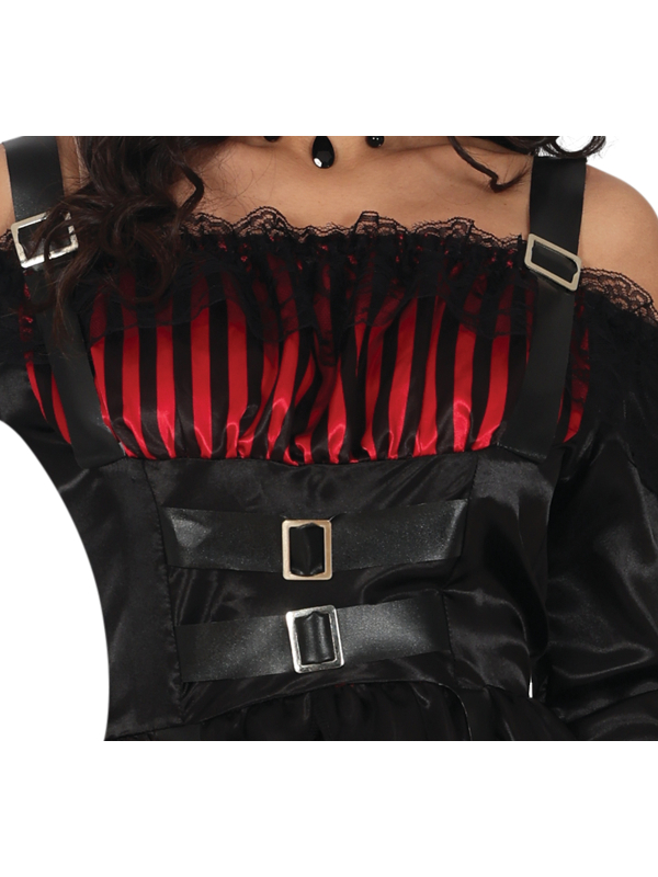 Détail du corset à boucles de la robe gothique