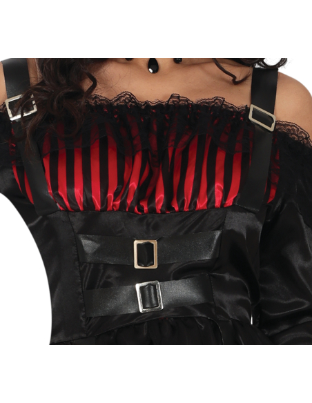 Détail du corset à boucles de la robe gothique