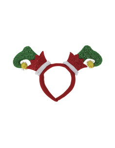 Serre-tête rouge avec bottes de lutin vertes à paillettes 2