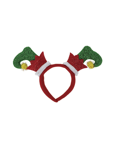 Vue arrière du serre-tête bottes de lutin rouge et vert
