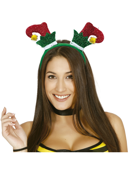Serre-tête de Noël avec deux bottes de lutin à pompons