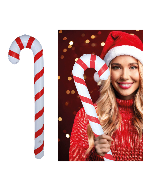 Canne de Noël gonflable rouge et blanche à rayures spirales