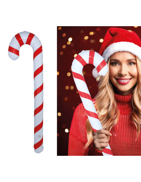 Canne de Noël gonflable rouge et blanche à rayures spirales