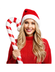 Canne de Noël gonflable rouge et blanche vue de face