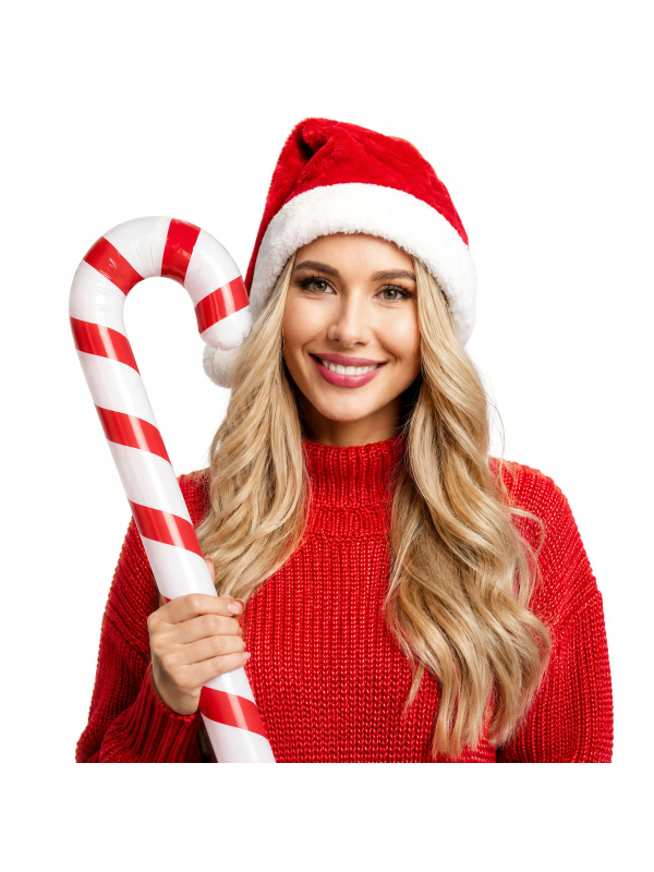 Canne de Noël gonflable rouge et blanche vue de face