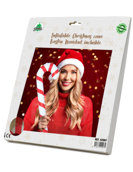 Canne de Noël gonflable rouge et blanche dans son emballage