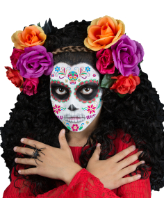 Pochoir de maquillage Catrina violet à motifs crâne et fleurs 2