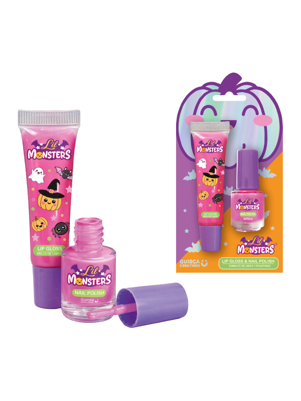 Kit vernis à ongles et gloss framboise Lil Monsters Halloween enfant