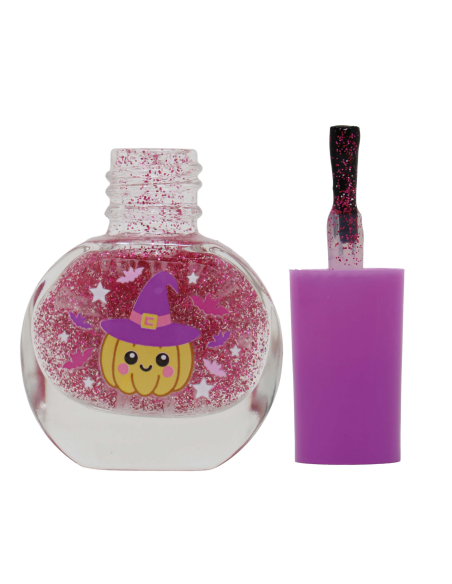 Vernis à ongles rose pailleté et autocollants Halloween Lil Monsters
