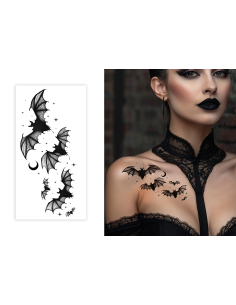Tatouages adhésifs noirs chauve-souris avec lune et étoiles