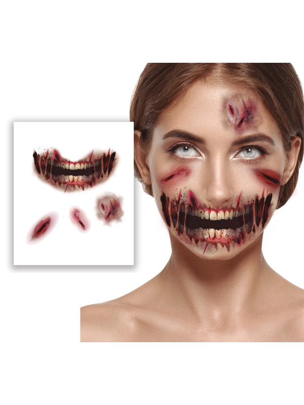 Tatouages visage cicatrices rouges effet blessures Halloween