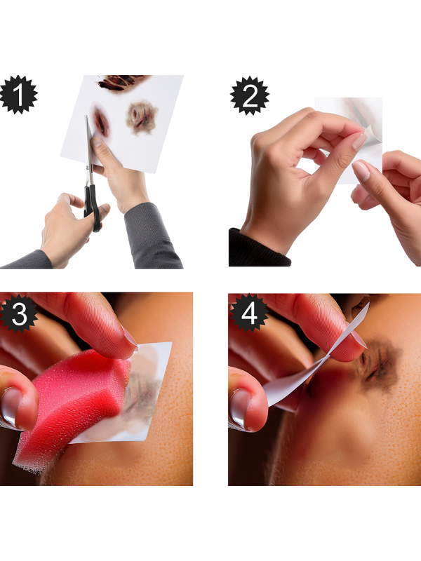 Détail des tatouages visage cicatrices rouges Halloween