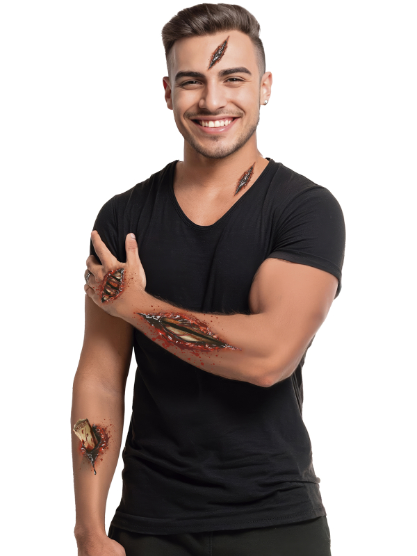 Planche de tatouages blessures avec entailles et sang