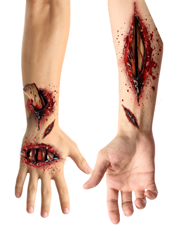 Détail des motifs de blessures ouvertes et éclaboussures de sang