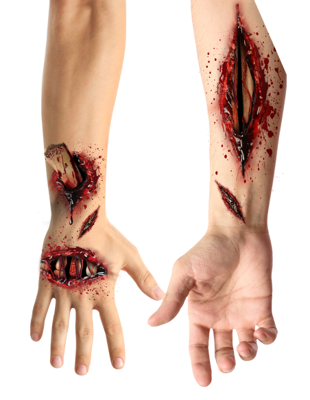 Détail des motifs de blessures ouvertes et éclaboussures de sang