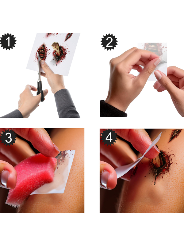 Tatouages Halloween avec entailles rouges et détails chair