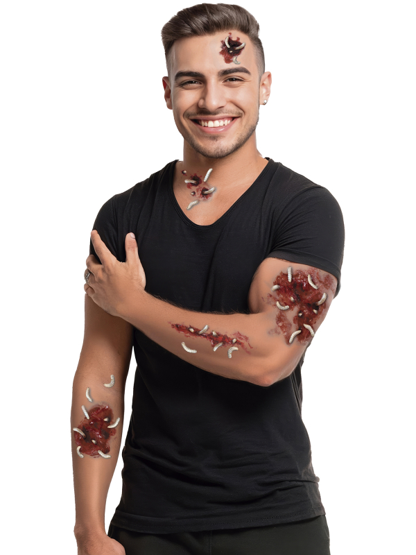 Tatouages blessures avec vers pour maquillage gore Halloween
