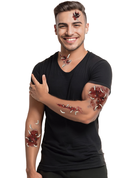 Tatouages blessures avec vers pour maquillage gore Halloween