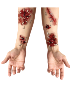 Tatouages adhésifs rouges blessures avec vers en relief 2