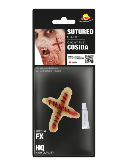 Cicatrice croix cousue en latex pour maquillage zombie