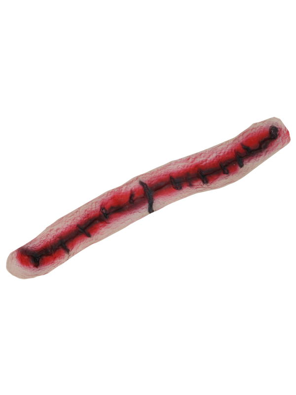 Détail de cicatrice cousue en latex avec fils noirs