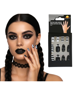 Faux ongles gothiques noirs et blancs avec colle femme