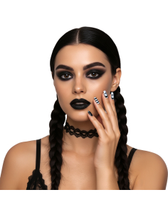 Faux ongles gothiques noirs et blancs avec colle femme 2