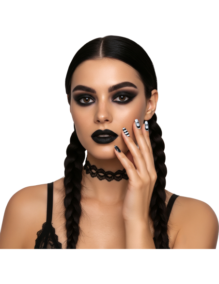 Set de faux ongles gothiques noirs et blancs en boîte