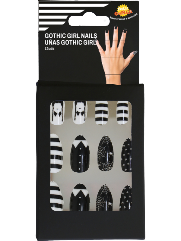 Set de 12 faux ongles gothiques avec colle