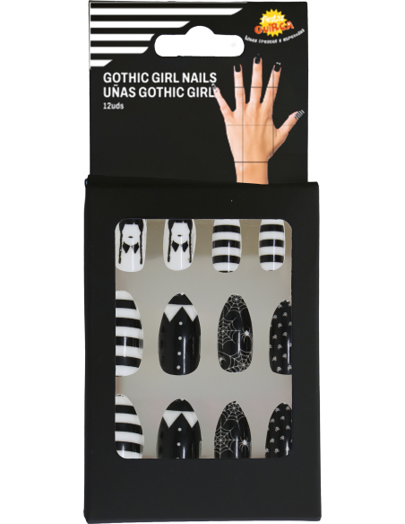 Set de 12 faux ongles gothiques avec colle