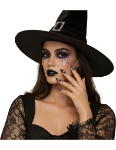 Faux ongles araignée noirs longs avec motifs toile 2